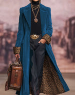 Longline Coat Velvet-Effect Leopard-Print Lining Ankle-Length