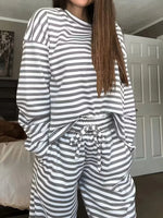 Loungewear Set Striped Oversized Sweatshirt Drawstring Pants With Pockets