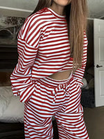 Loungewear Set Striped Oversized Sweatshirt Drawstring Pants With Pockets