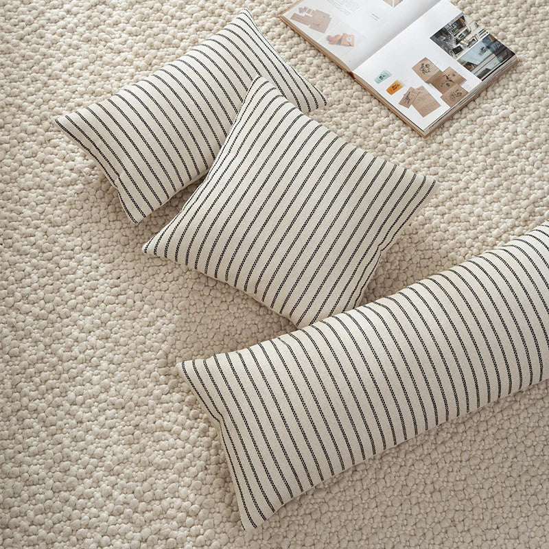 Lumbar Cushion Cover Handwoven Stripe Cotton-Linen Hidden Zipper