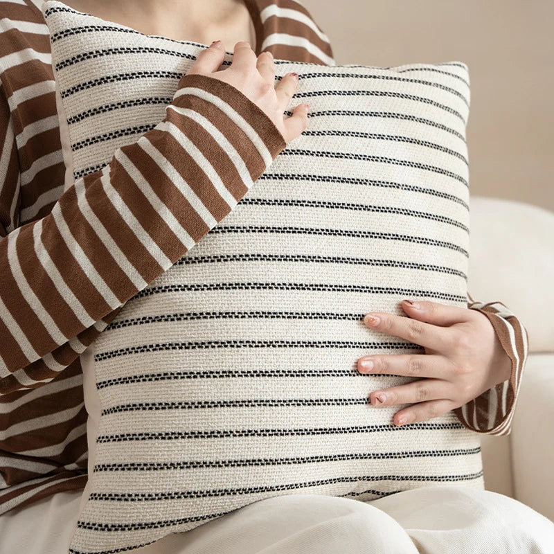 Lumbar Cushion Cover Handwoven Stripe Cotton-Linen Hidden Zipper