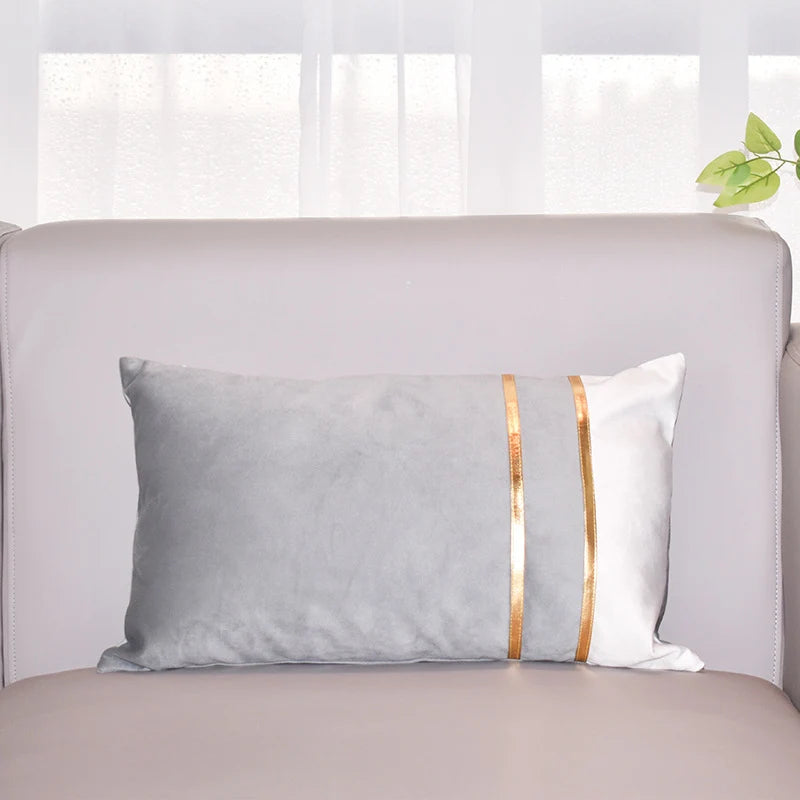 Lumbar Cushion Cover Velvet-Blend Front & Double Gold Stripes