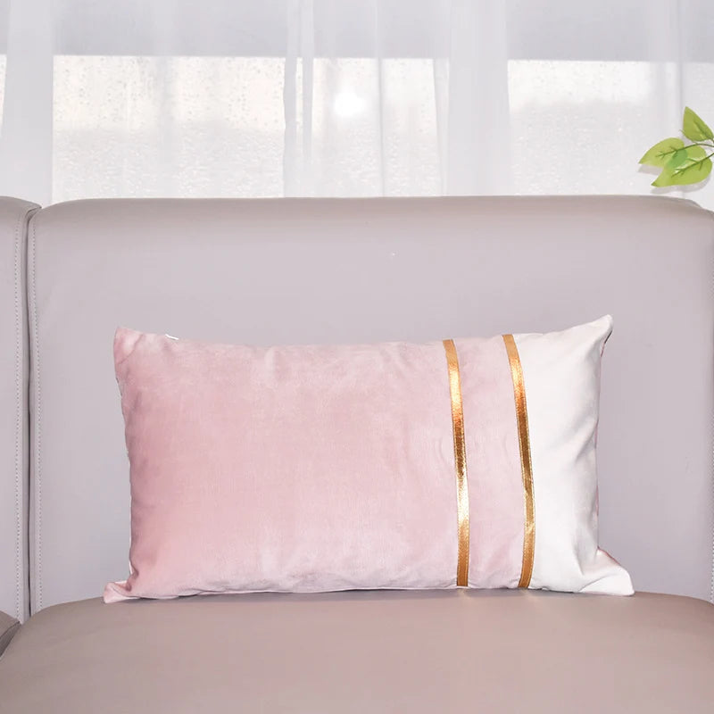 Lumbar Cushion Cover Velvet-Blend Front & Double Gold Stripes