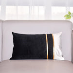 Lumbar Cushion Cover Velvet-Blend Front & Double Gold Stripes