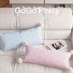 Lumbar Pillow Cotton-Linen Bow-Print & Pom-Pom Corners