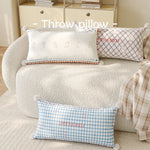 Lumbar Pillow Cover Argyle Cat Motif Embroidered Hidden Zipper