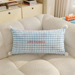 Lumbar Pillow Cover Argyle Cat Motif Embroidered Hidden Zipper