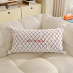 Lumbar Pillow Cover Argyle Cat Motif Embroidered Hidden Zipper