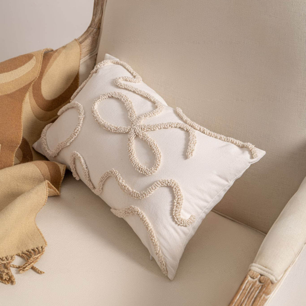 Lumbar Pillow Cover Cotton-Linen Loop-Tufted Machine Washable