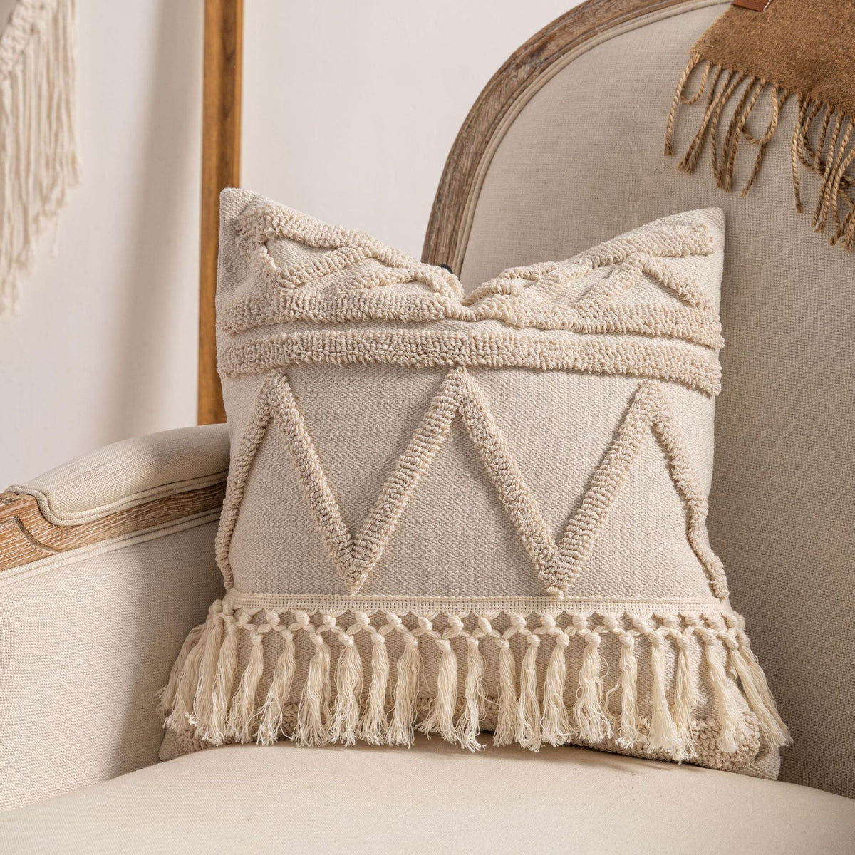 Lumbar Pillow Cover Cotton-Linen Loop-Tufted Machine Washable