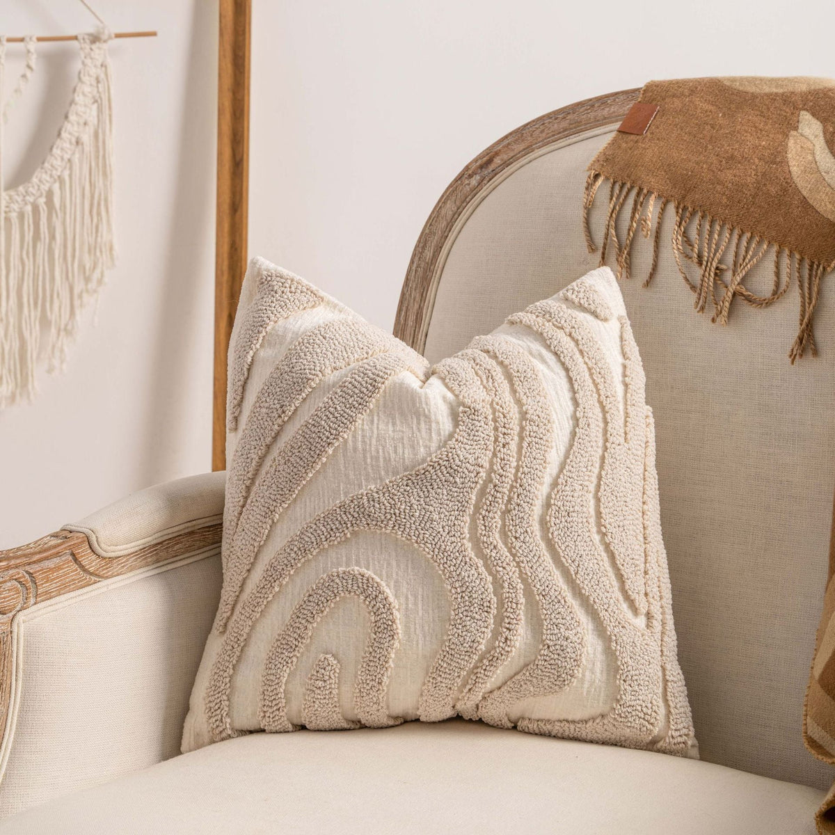 Lumbar Pillow Cover Cotton-Linen Loop-Tufted Machine Washable