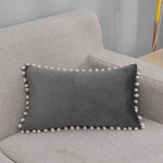Lumbar Pillow Cover Cotton-Linen Pom-Pom Trim & Hidden Zipper