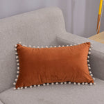 Lumbar Pillow Cover Cotton-Linen Pom-Pom Trim & Hidden Zipper