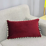 Lumbar Pillow Cover Cotton-Linen Pom-Pom Trim & Hidden Zipper