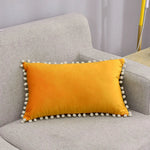 Lumbar Pillow Cover Cotton-Linen Pom-Pom Trim & Hidden Zipper