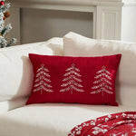 Lumbar Pillow Cover Embroidered Christmas Trees & Metallic Accents