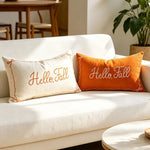 Lumbar Pillow Cover Embroidered Hello Fall Linen-Look