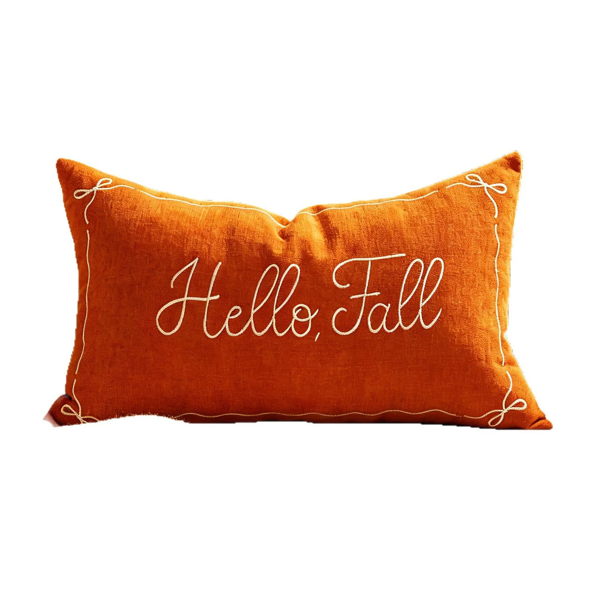 Lumbar Pillow Cover Embroidered Hello Fall Linen-Look