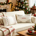 Lumbar Pillow Cover Embroidered Holly Cotton-Linen & Hidden Zipper