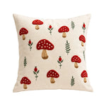 Lumbar Pillow Cover Embroidered Mushroom Linen-Cotton Hidden Zipper