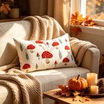 Lumbar Pillow Cover Embroidered Mushroom Linen-Cotton Hidden Zipper