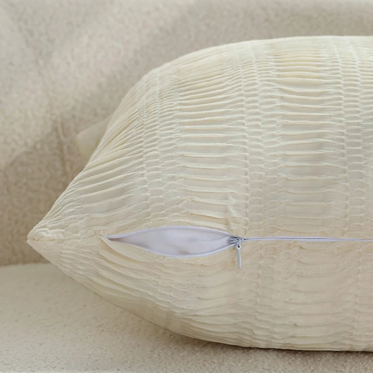 Lumbar Pillow Cover Gathered Pleat Velvety Polyester Blend Concealed Zipper