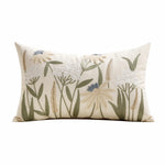 Lumbar Pillow Cover Hand-Embroidered Tufted Floral Cotton-Linen