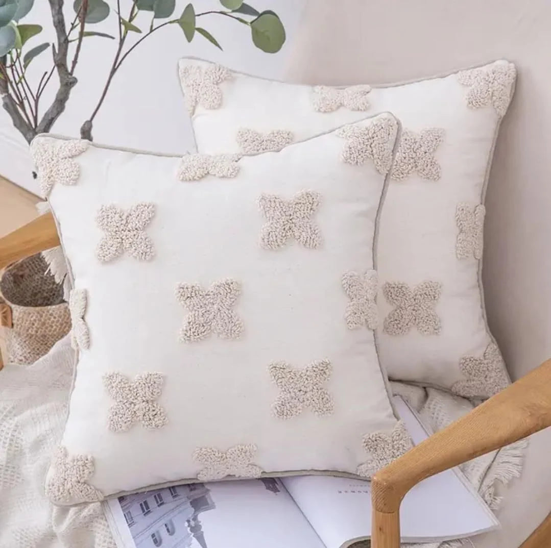 Lumbar Pillow Cover Hand-Tufted Cotton-Linen Concealed Zipper