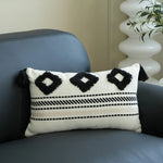 Lumbar Pillow Cover Hand-Tufted Diamond Tassels Woven Cotton Blend
