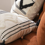 Lumbar Pillow Cover Hand-Tufted Diamond Tassels Woven Cotton Blend