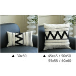 Lumbar Pillow Cover Hand-Tufted Diamond Tassels Woven Cotton Blend