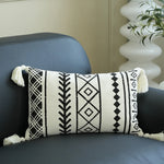 Lumbar Pillow Cover Hand-Tufted Diamond Tassels Woven Cotton Blend