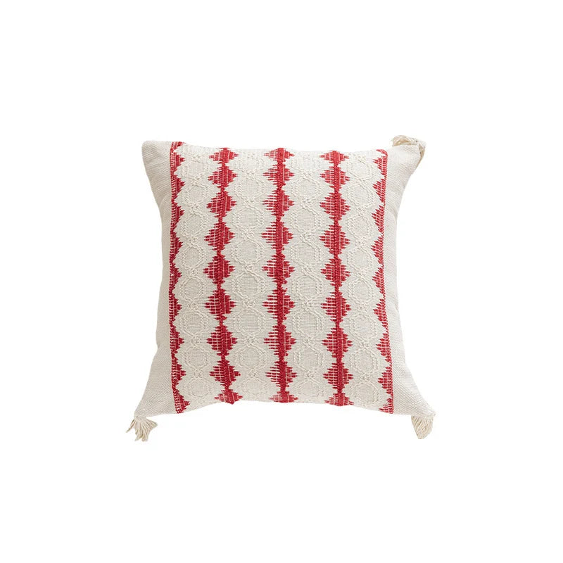Lumbar Pillow Cover Handwoven Cotton Hidden Zipper & Tassels
