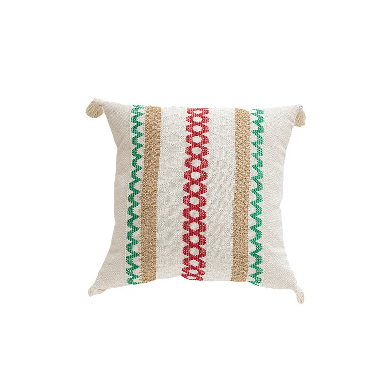 Lumbar Pillow Cover Handwoven Cotton Hidden Zipper & Tassels