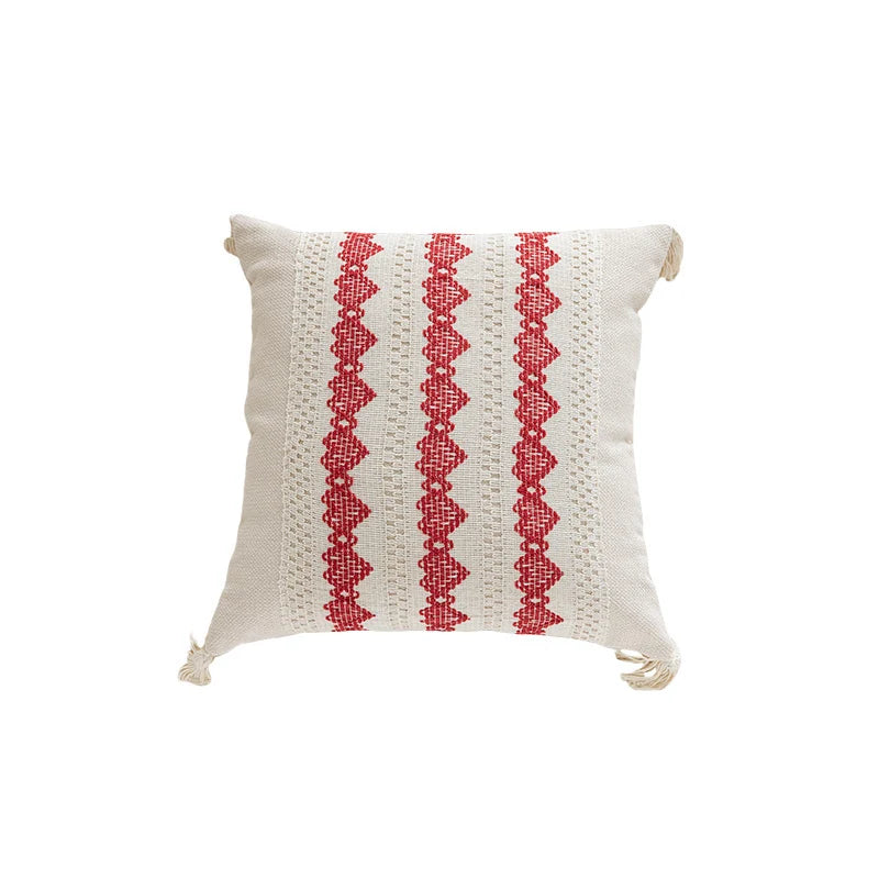 Lumbar Pillow Cover Handwoven Cotton Hidden Zipper & Tassels