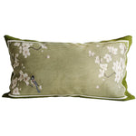 Lumbar Pillow Cover Linen-Blend Velvet Trim Fade-Resistant Print