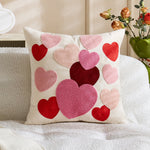 Lumbar Pillow Cover Linen-Look Embroidered Script & Tufted Heart