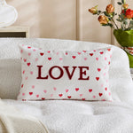 Lumbar Pillow Cover Linen-Look Embroidered Script & Tufted Heart