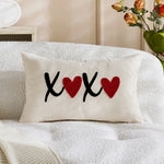 Lumbar Pillow Cover Linen-Look Embroidered Script & Tufted Heart