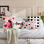 Lumbar Pillow Cover Linen-Look Embroidered Script & Tufted Heart
