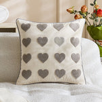 Lumbar Pillow Cover Linen-Look Embroidered Script & Tufted Heart