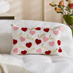 Lumbar Pillow Cover Linen-Look Embroidered Script & Tufted Heart