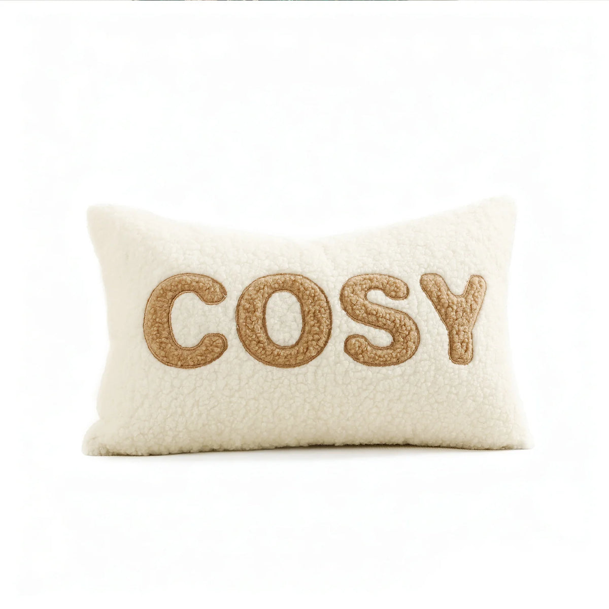 Lumbar Pillow Cover Plush Sherpa & Raised Applique Hidden Zipper