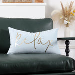 Lumbar Pillow Cover Plush Velvet Metallic Script Hidden Zipper