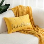 Lumbar Pillow Cover Plush Velvet Metallic Script Hidden Zipper