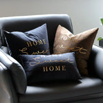 Lumbar Pillow Cover Plush Velvet Metallic Script Hidden Zipper