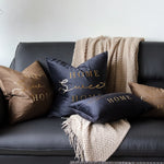 Lumbar Pillow Cover Plush Velvet Metallic Script Hidden Zipper