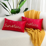 Lumbar Pillow Cover Soft-Touch Fabric Metallic Script Embroidery