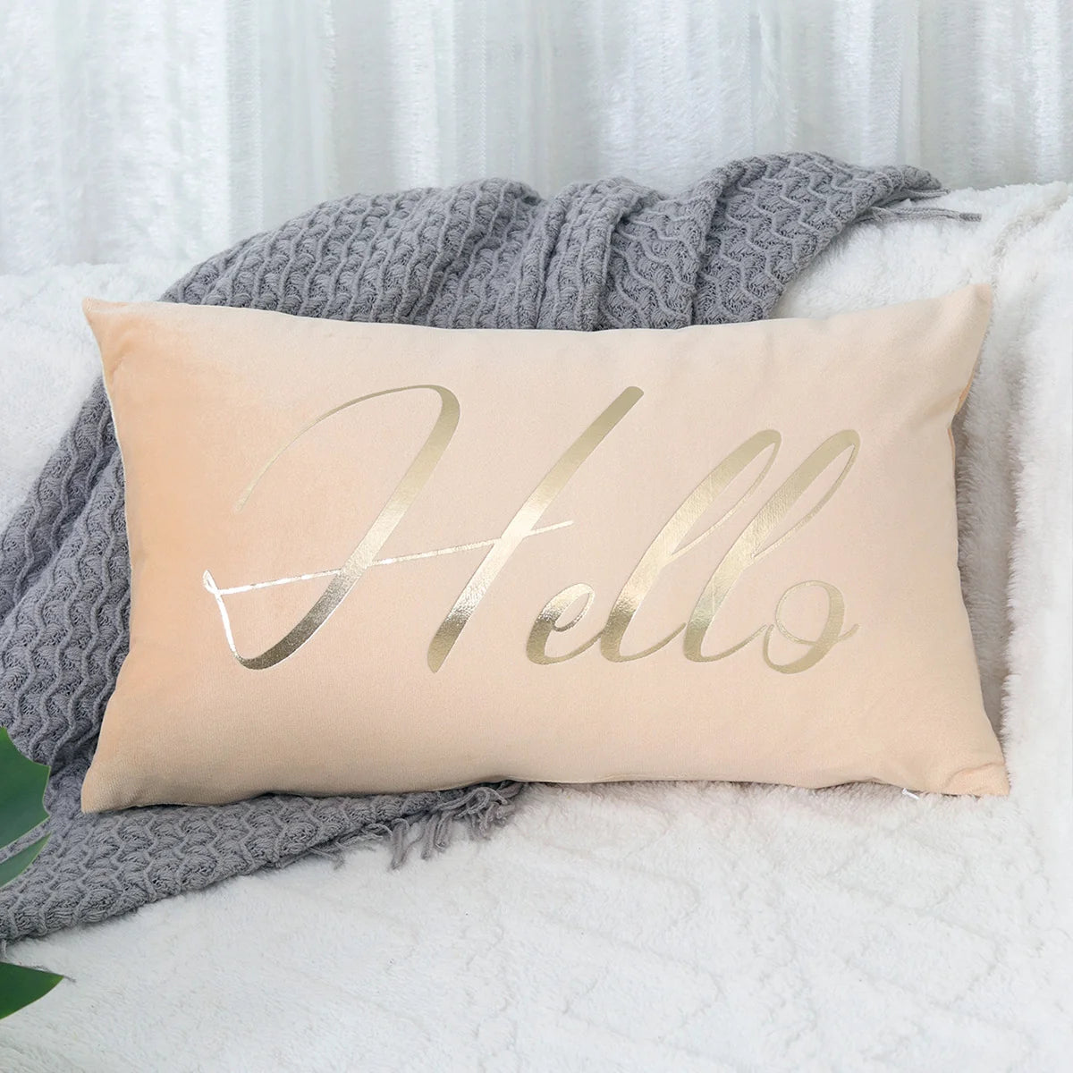 Lumbar Pillow Cover Soft-Touch Fabric Metallic Script Embroidery