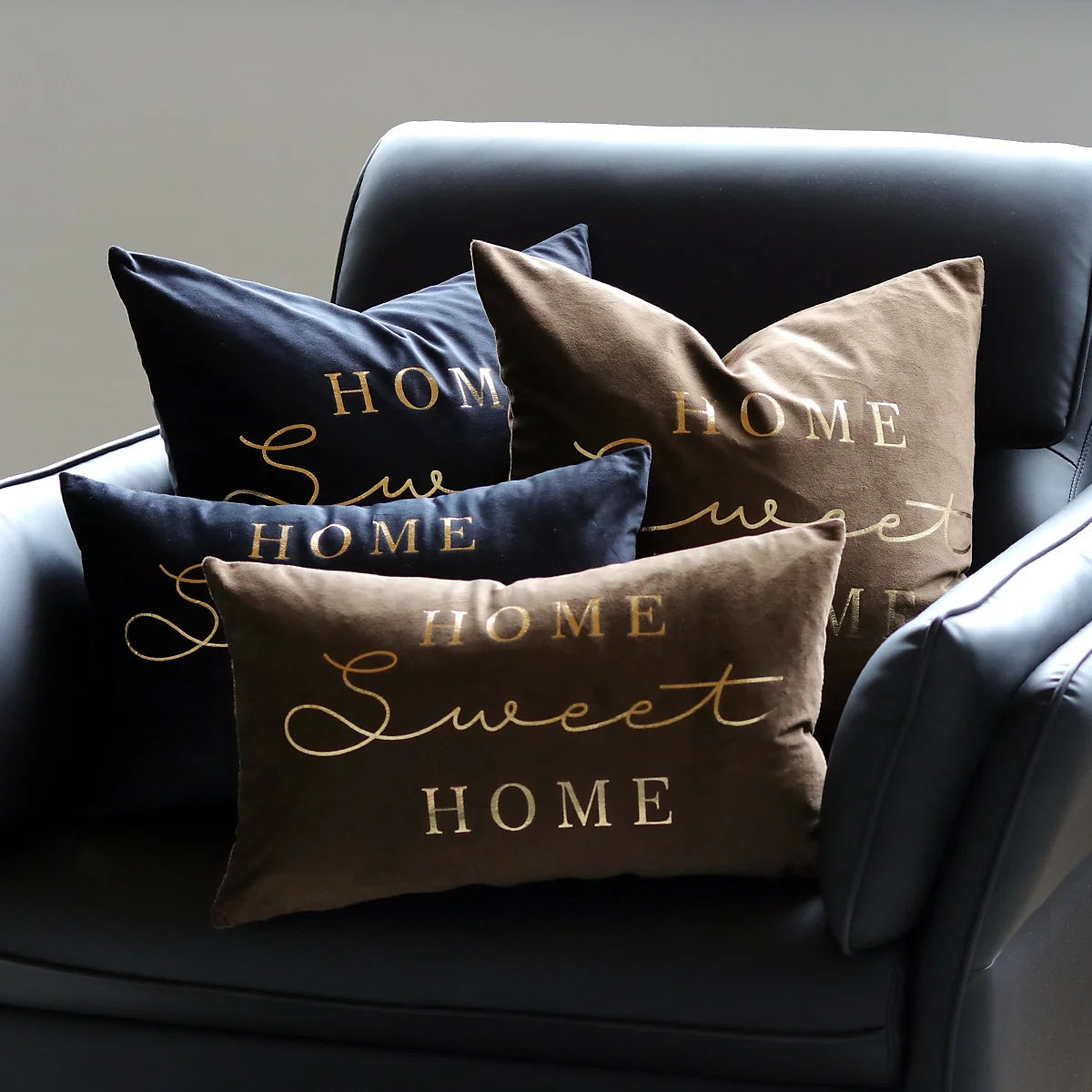 Lumbar Pillow Cover Soft-Touch Fabric Metallic Script Embroidery